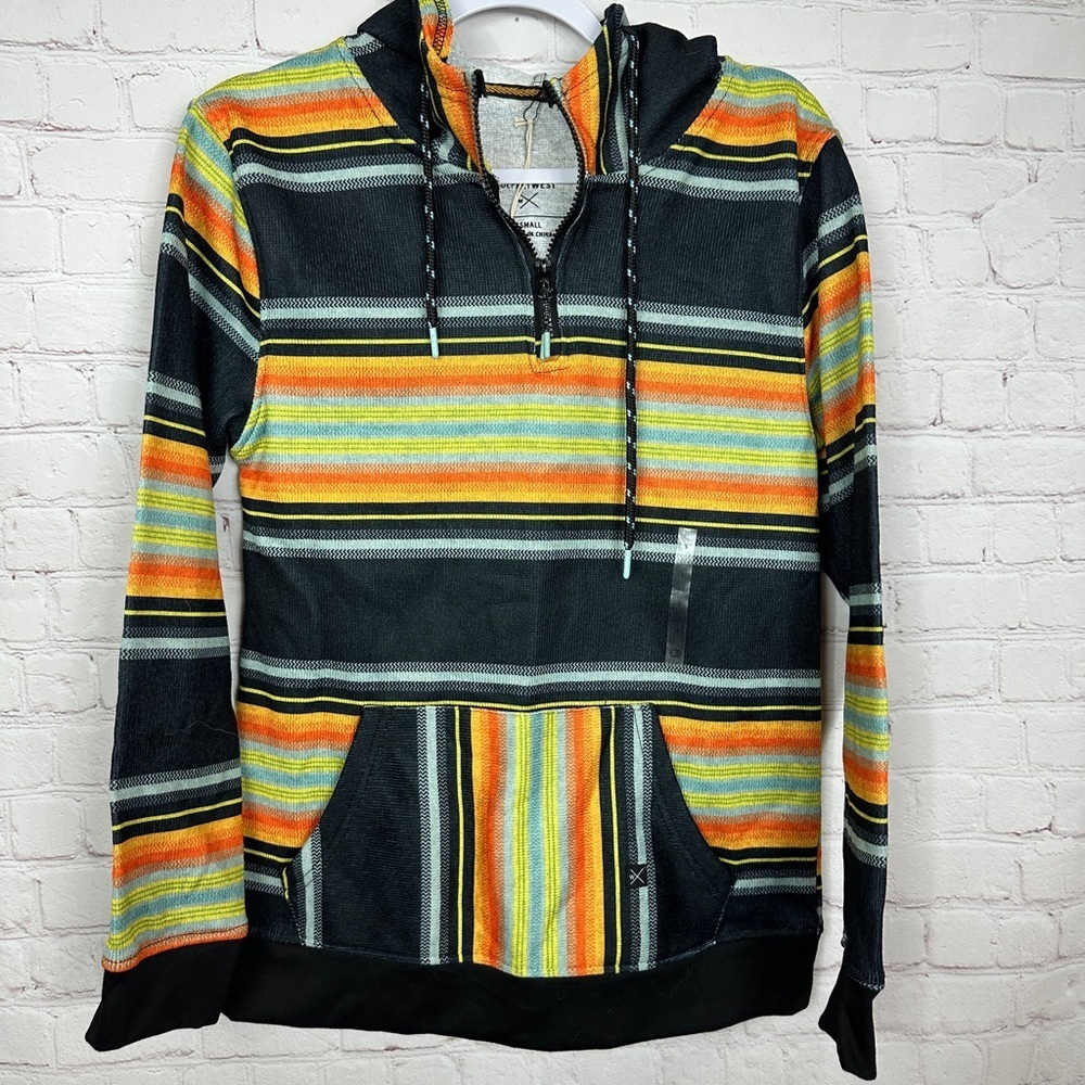 NWT BUCKLE‎ Departwest striped Western Aztec hooded 1/4 zip pullover sz S New